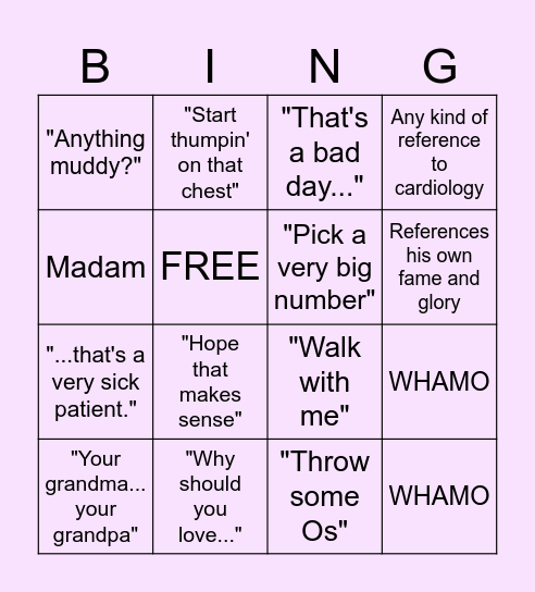 Med Surg II Bingo Card