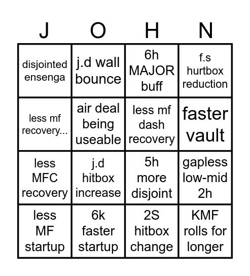 jon buff bingo card Bingo Card