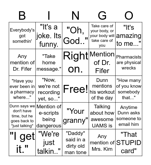 Dunn Bingo! Bingo Card