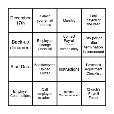 PAYROLL BINGO Card