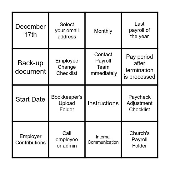 PAYROLL BINGO Card