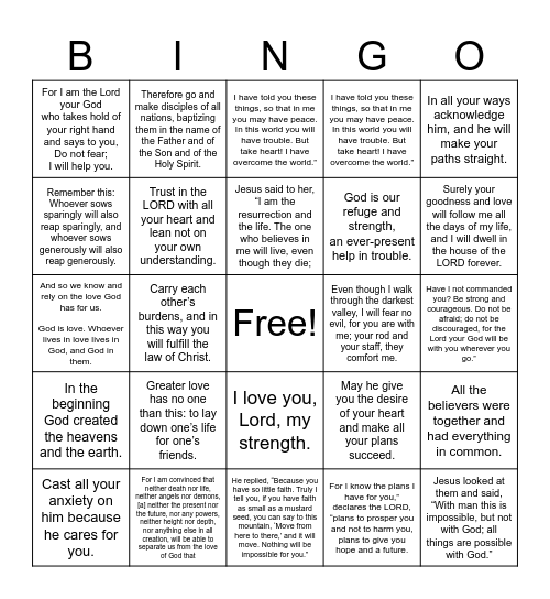 The LORD'S Bingo Card