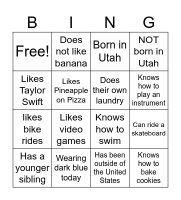 Similarities Bingo Card