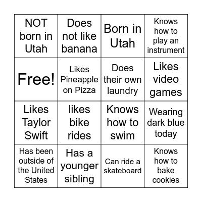 Similarities Bingo Card