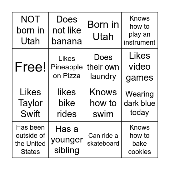 Similarities Bingo Card