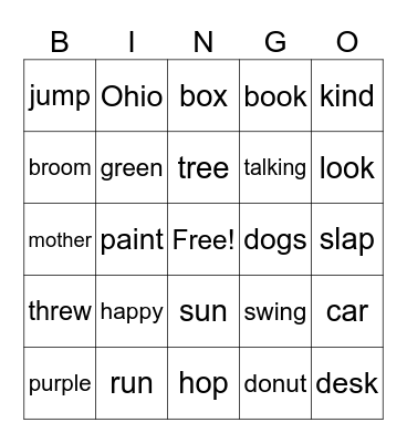 Nouns Bingo Card