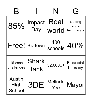 Junior Achievement of Southeast Texas Bingo Card