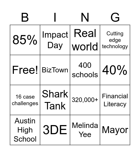 Junior Achievement of Southeast Texas Bingo Card