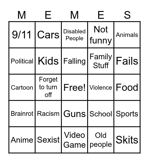 Offensive Memes Bingo Card