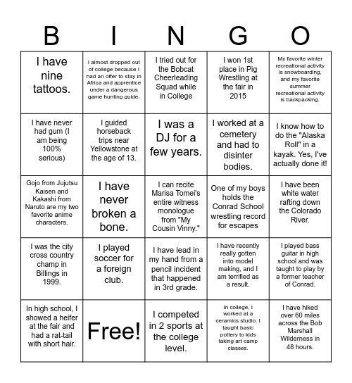 Get to Know the Staff BINGO Card