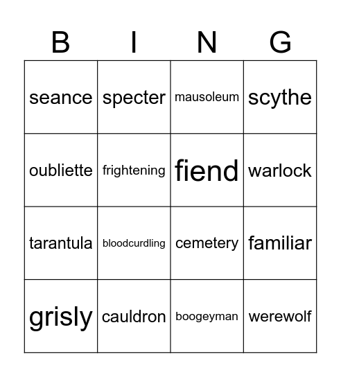 Halloween Bingo Card