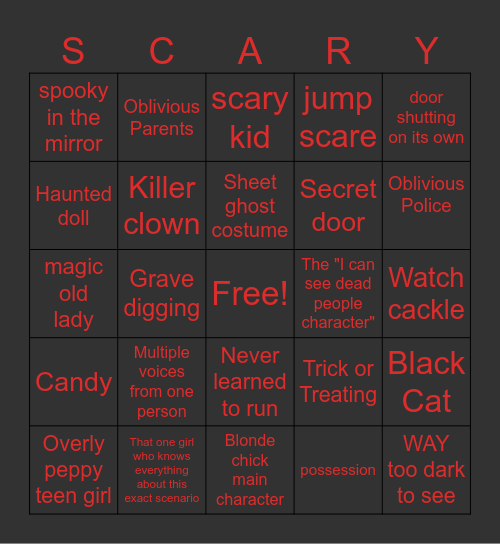 HORRORBLE Scary movies Bingo Card