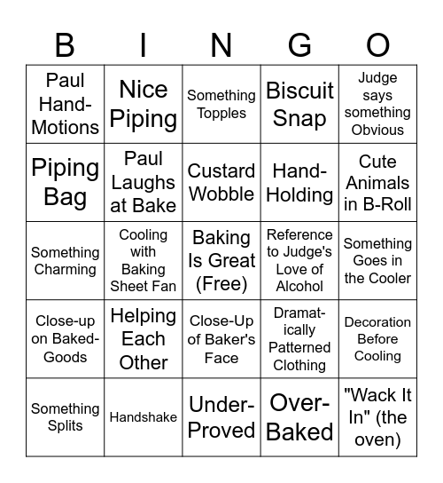 Great British Baking Show Bingo Card