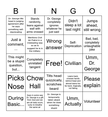 Thank You for Your Service Bingo Card