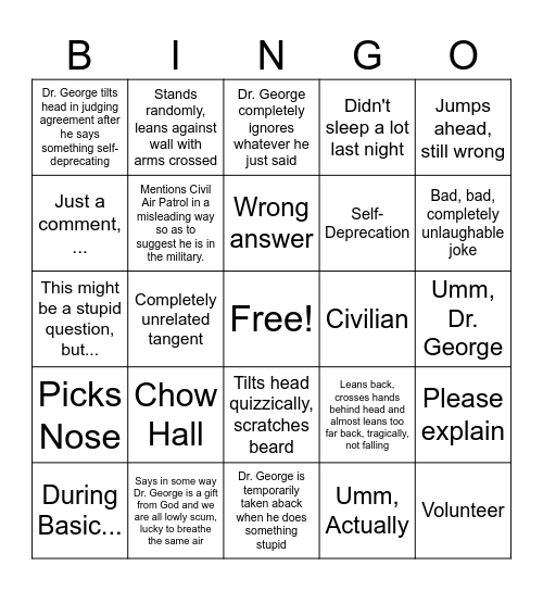 Thank You for Your Service Bingo Card