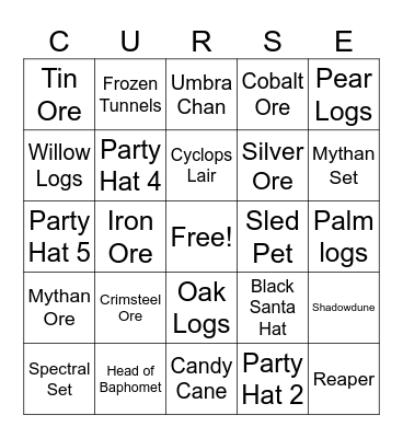 Curse of Aros Bingo Card