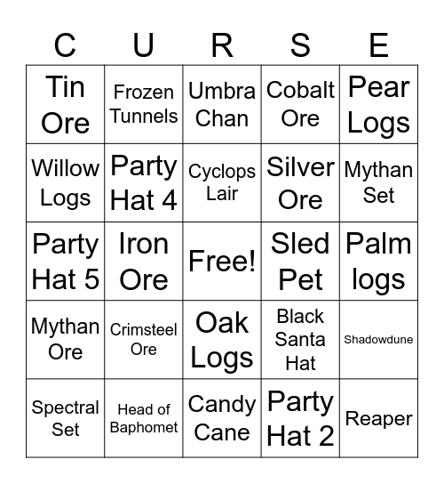 Curse of Aros Bingo Card