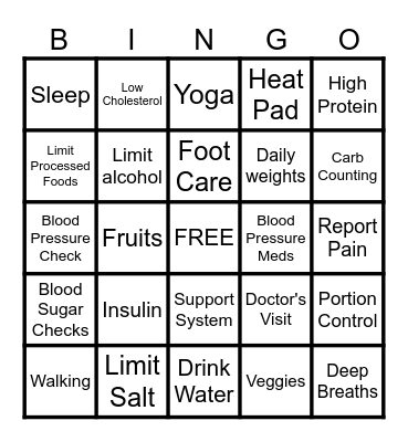 Chronic Disease Mangement Bingo Card