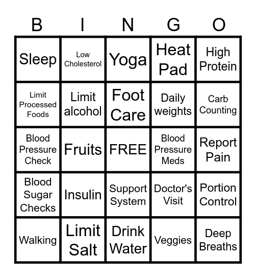 Chronic Disease Mangement Bingo Card