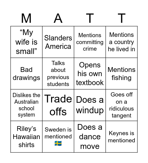 Matt McGee Bingo Card