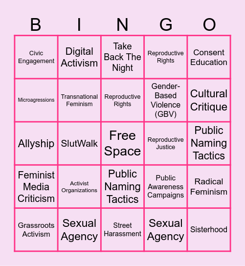 Feminist Praxis Bingo Card