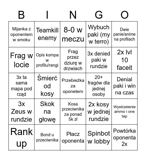 ULTIMATE WINGMAN EXPERIENCE Bingo Card