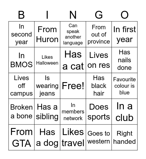 Team 15 Bingo Card