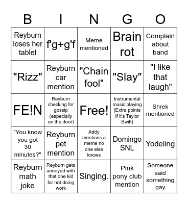 Ms. Calc Bingo Card