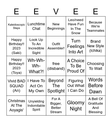 eevee's hyperspecific card bingo Card