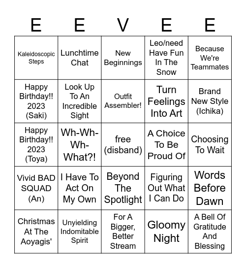 eevee's hyperspecific card bingo Card