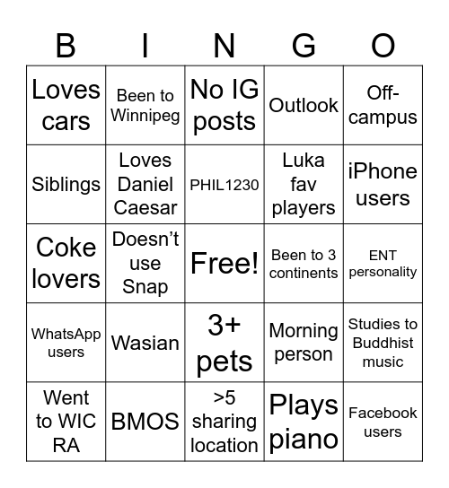 Table 23 Bingo Card