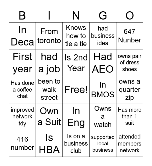 Business Bingo Card