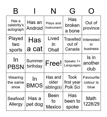 Untitled Bingo Card