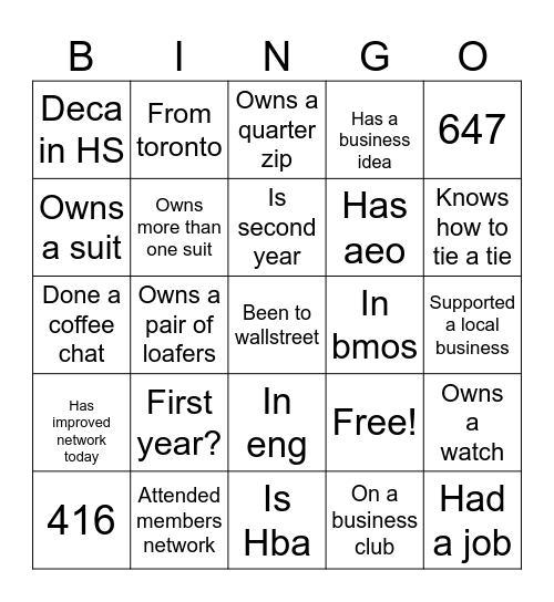 Business Bingo Card