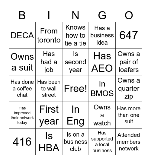 Business Bingo Card