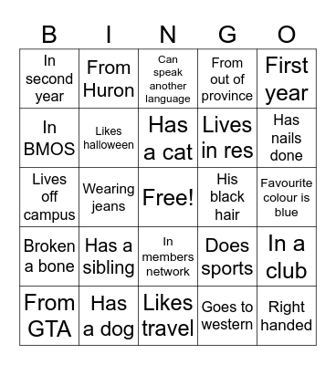 Team 15 Bingo Card