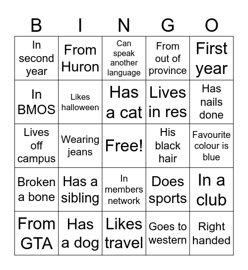 Team 15 Bingo Card