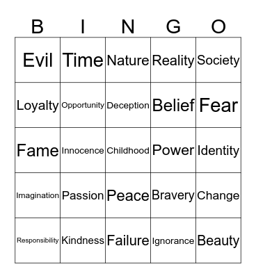 Theme Bingo Card