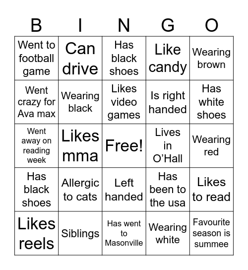 Untitled Bingo Card