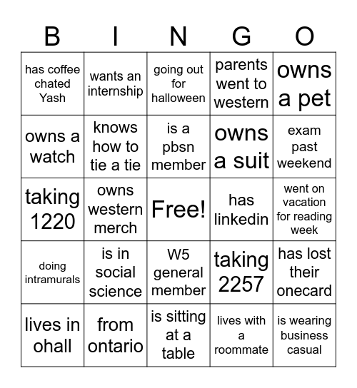 Untitled Bingo Card