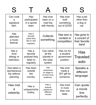 Estrellas Bingo Stars Bingo Card