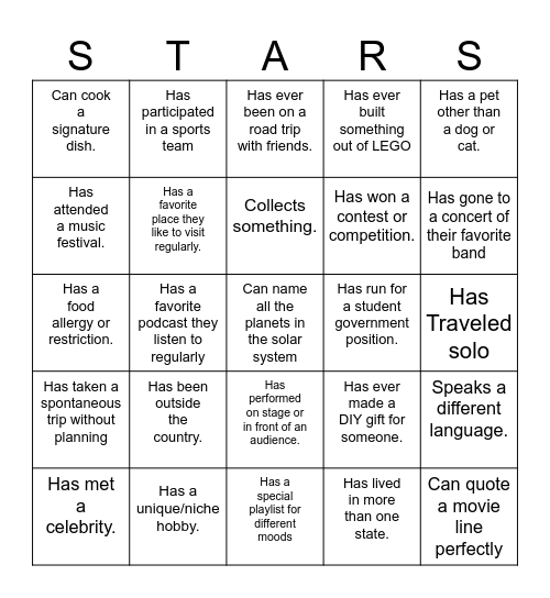 Estrellas Bingo Stars Bingo Card