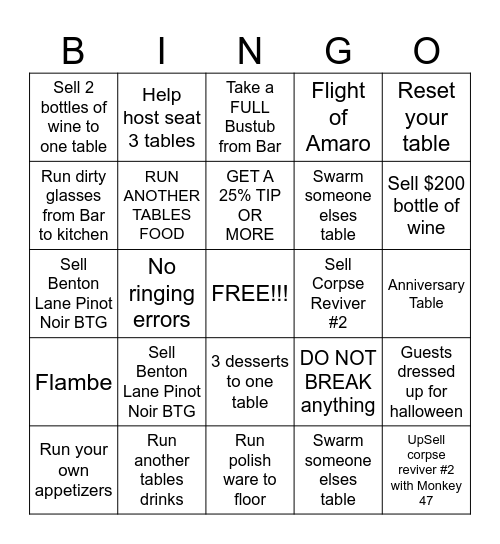 SERVER BINGO Card