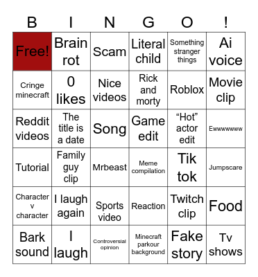 YouTube shorts Bingo Card