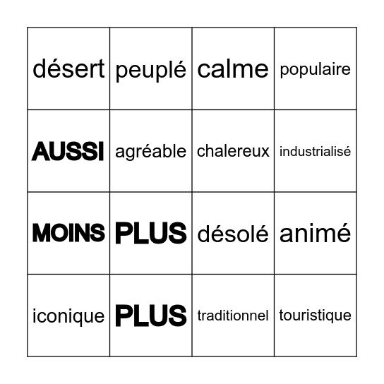 Comparatifs et superlatifs Bingo Card