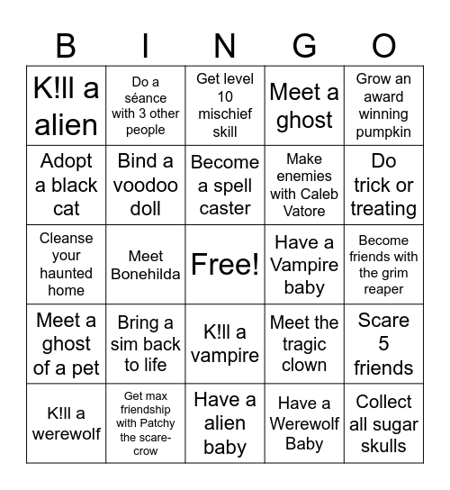 Halloween Sims 4 Bingo Card