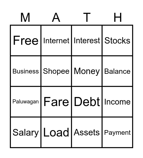 Module 5 - Mathematics of Finance Bingo Card