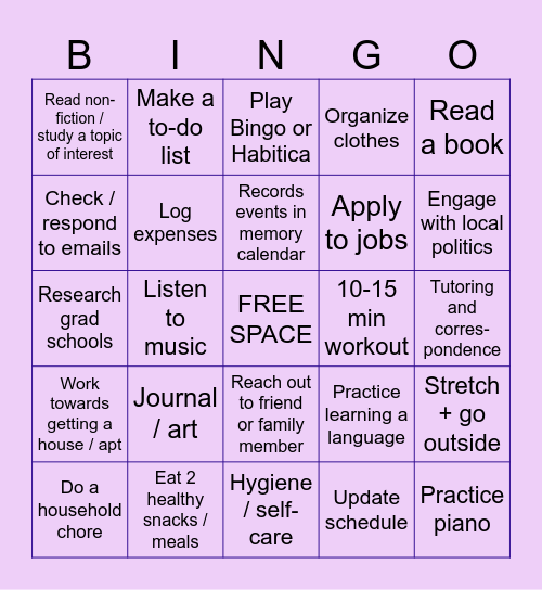 Daily Goals :) Bingo Card