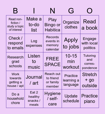 Daily Goals :) Bingo Card
