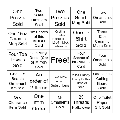 Christmas Giveaway BINGO Card